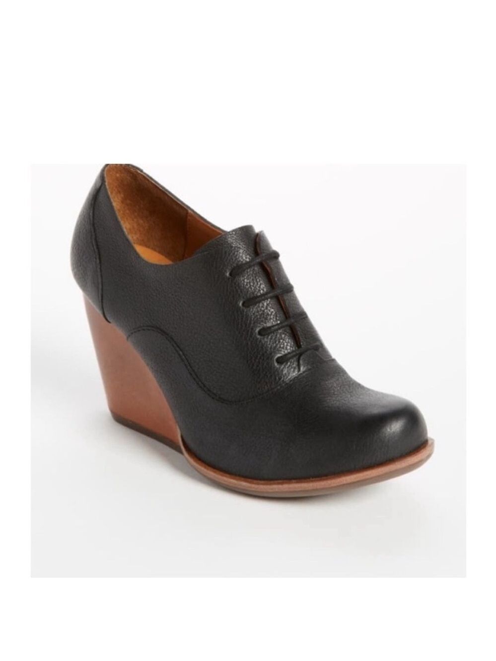 Kork-Ease Black Leather Wedge Shoes